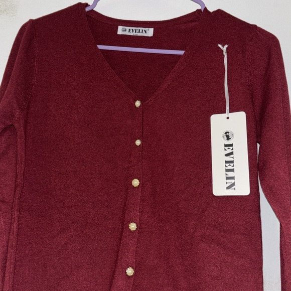 EVELIN Maroon Button Up Sweater - Picture 2 of 9